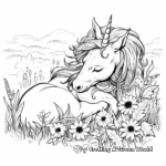 Floral Fantasy: Sleeping Unicorn in a Meadow Coloring Pages 1