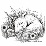 Floral Fantasy: Sleeping Unicorn in a Meadow Coloring Pages 3