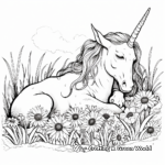 Floral Fantasy: Sleeping Unicorn in a Meadow Coloring Pages 4
