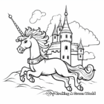 Flying Unicorn in a Fairy Tale Castle Setting Coloring Page 1