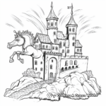 Flying Unicorn in a Fairy Tale Castle Setting Coloring Page 3