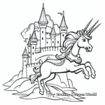 Flying Unicorn in a Fairy Tale Castle Setting Coloring Page 4