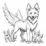 Flying Winged Wolf Family Coloring Pages: Male, Female, and Pups 1