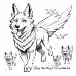 Flying Winged Wolf Family Coloring Pages: Male, Female, and Pups 2