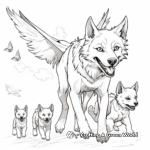 Flying Winged Wolf Family Coloring Pages: Male, Female, and Pups 3