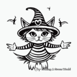 Flying Witch's Cat Halloween Coloring Pages 4