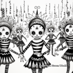 Folkloric Ballet Dancers at Day of The Dead Parade Coloring Pages 1