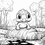 Forest Scene with Mushroom Frog Coloring Pages 1