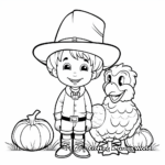 Friendly Turkey and Pilgrim Coloring Pages 1