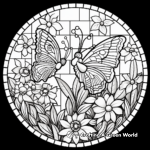 Garden Mosaic Coloring Pages: Flowers, Birds, and Butterflies 3