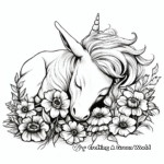Garden of Dreams: Unicorn Asleep by Flower Coloring Pages 1