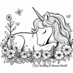 Garden of Dreams: Unicorn Asleep by Flower Coloring Pages 3
