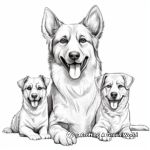 German Shepherd Family: Adult and Puppies Coloring Pages 1