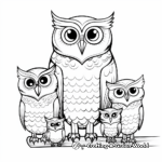 Girl Owl Family Coloring Pages: Mother, Father and Owlets 2
