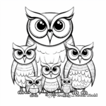 Girl Owl Family Coloring Pages: Mother, Father and Owlets 3