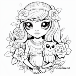 Girl Owl with Flowers Coloring Pages 1