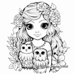 Girl Owl with Flowers Coloring Pages 4