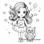 Girl Owl with Moon and Stars Coloring Pages 4