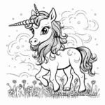 Gloomy Unicorn Looking at a Rainbow Coloring Pages 2
