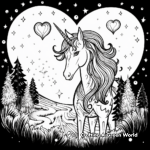 Glowing Unicorn Heart at Night Coloring Pages 1