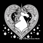 Glowing Unicorn Heart at Night Coloring Pages 2