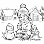 Gnomes Building Snowman: Winter Scene Coloring Pages 2