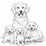 Golden Retriever Family Coloring Pages: Mother, Father, and Puppies 2