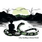 Green anaconda sunset silhouette coloring pages 1