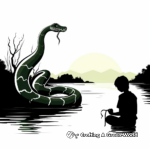 Green anaconda sunset silhouette coloring pages 2