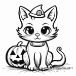 Halloween Black and White Cat Coloring Page 1