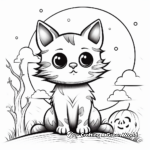Halloween Cat in Moonlight Coloring Pages 1