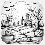Halloween Night Scene Coloring Pages for Kids 1