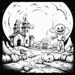 Halloween Night Scene Coloring Pages for Kids 2