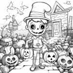 Halloween Trick-or-Treat Scene Coloring Pages 1