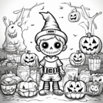 Halloween Trick-or-Treat Scene Coloring Pages 2