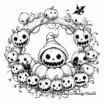 Halloween Wreath Coloring Pages with Pumpkins and Spiders 2