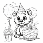 Happy Tiger with Birthday Cake and Balloons Coloring Pages 1