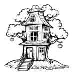 Haunted Tree House Coloring Pages for Kids 1