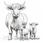 Highland Cow Family Coloring Pages: Bull, Cow, and Calf 1