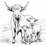 Highland Cow Family Coloring Pages: Bull, Cow, and Calf 3