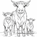 Highland Cow Family Coloring Pages: Bull, Cow, and Calf 4