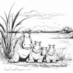 Hippo family at the lakeside coloring pages 1
