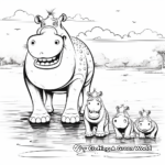 Hippo family at the lakeside coloring pages 3