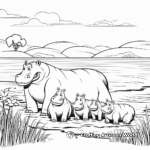 Hippo family at the lakeside coloring pages 4