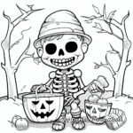 Humorous Skeleton Trick or Treat Coloring Pages 4