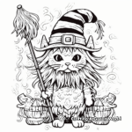 Intricate Cat on Witch Broomstick Coloring Pages 3