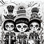 Intricate Day of the Dead Catrinas and Catrines Coloring Pages 2