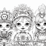 Intricate Day of the Dead Catrinas and Catrines Coloring Pages 4