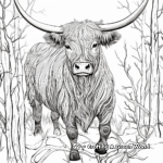 Intricate Highland Cow in the Forest Coloring Pages 3