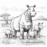 Jungle Animal Families Coloring Pages: Hippos and Calves 3